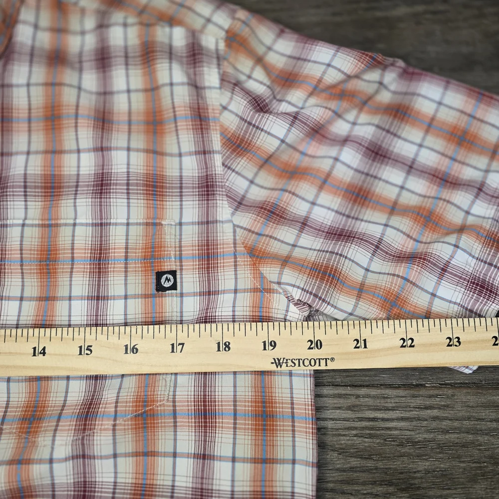 Marmot Men's Plaid Short Sleeve Button-Up Shirt Orange White Small - Picture 6 of 7